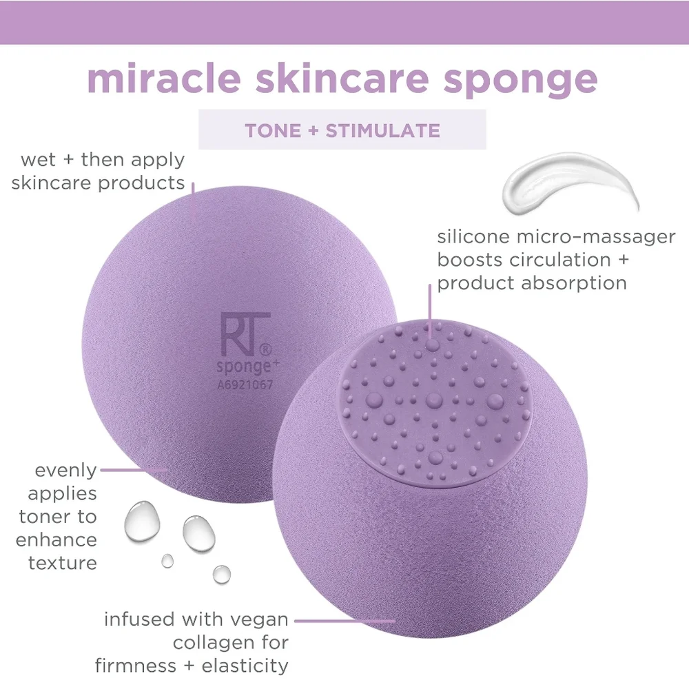 Real Techniques Miracle Skincare Sponge With Vegan Collagen, Bundle Of 2, NEW